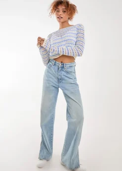 Pink Vanilla Blue Striped Crochet Jumper