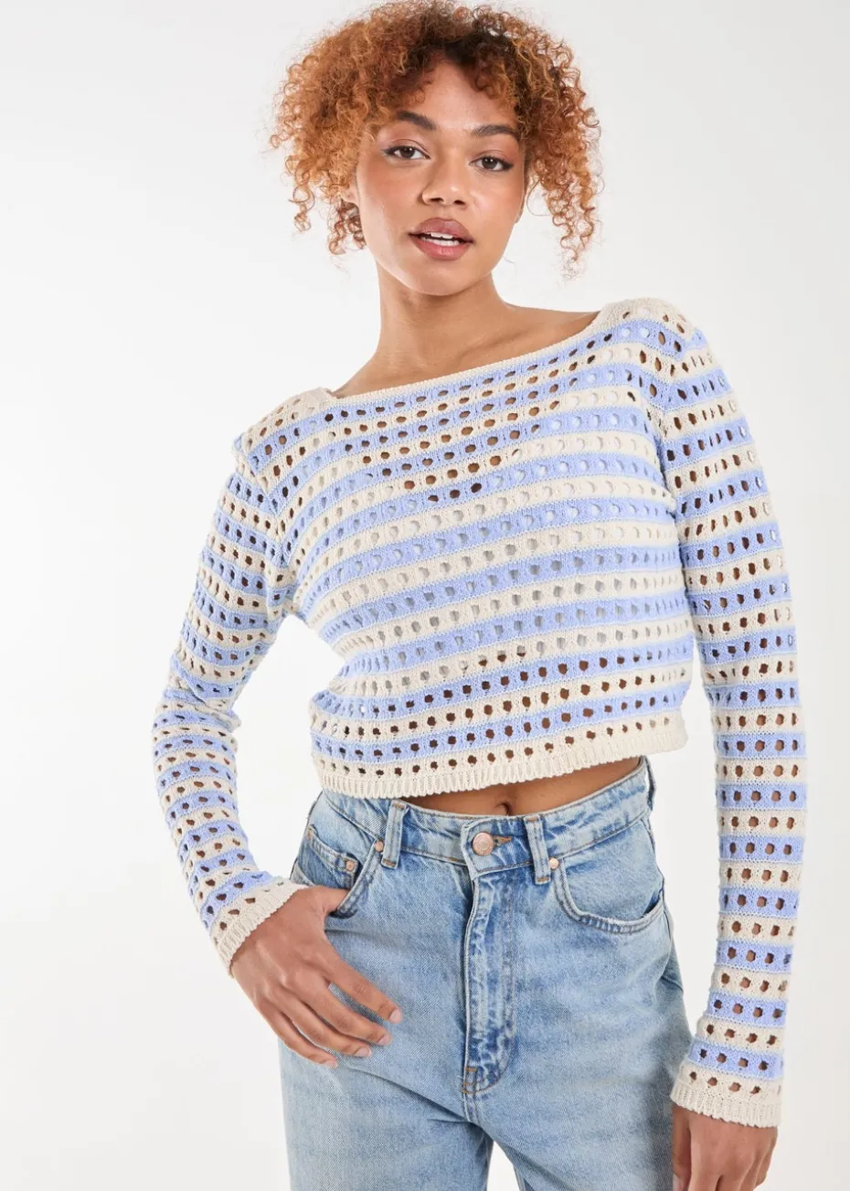 Pink Vanilla Blue Striped Crochet Jumper