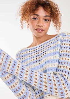 Pink Vanilla Blue Striped Crochet Jumper