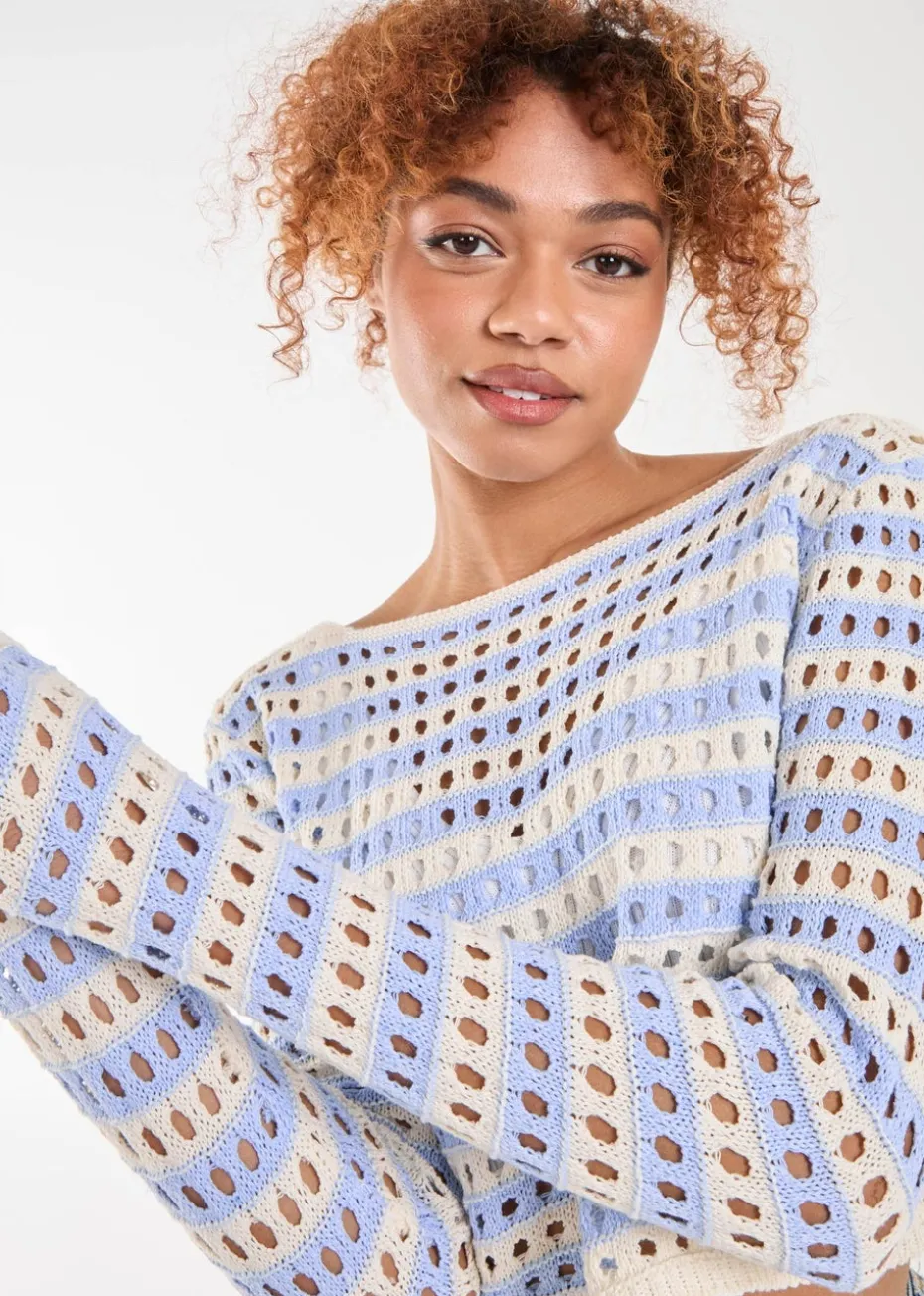 Pink Vanilla Blue Striped Crochet Jumper