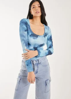 Pink Vanilla Blue Tie Dye Printed Bodysuit