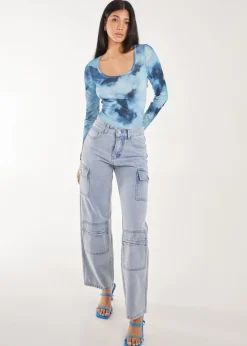 Pink Vanilla Blue Tie Dye Printed Bodysuit