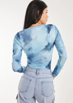 Pink Vanilla Blue Tie Dye Printed Bodysuit