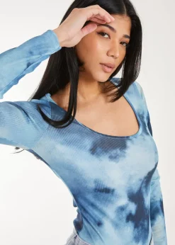 Pink Vanilla Blue Tie Dye Printed Bodysuit