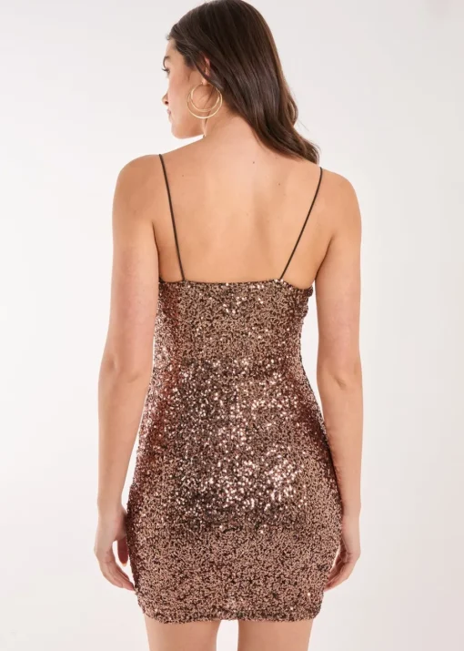Pink Vanilla Bronze Sequin Cami Mini Dress
