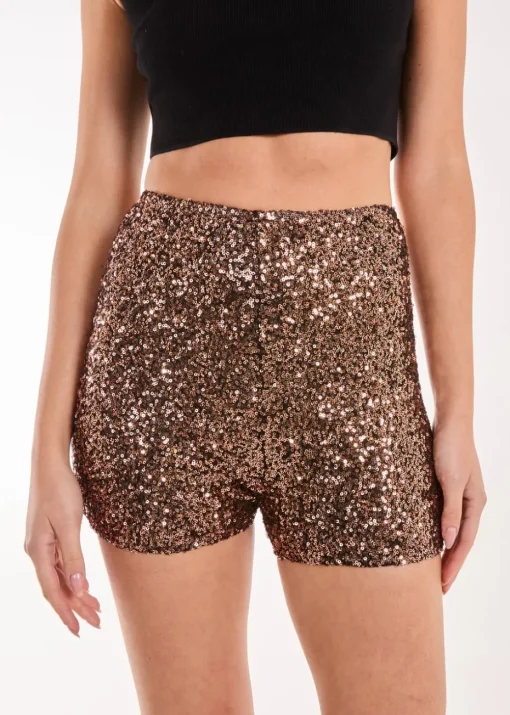 Pink Vanilla Bronze Sequin Mini Shorts