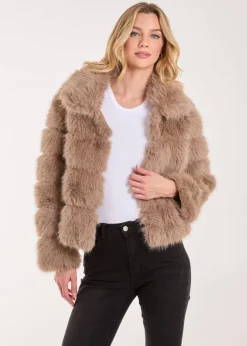 Pink Vanilla Brown Cropped Fur Pelted Jacket