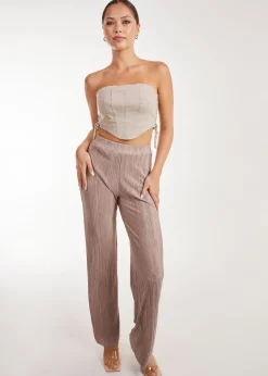 Pink Vanilla Brown Plisse Flared Trousers