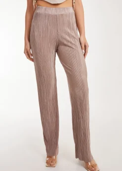Pink Vanilla Brown Plisse Flared Trousers
