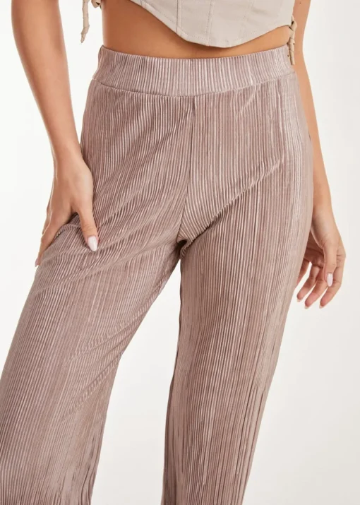 Pink Vanilla Brown Plisse Flared Trousers