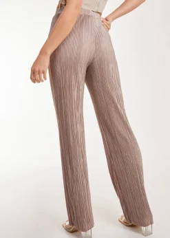 Pink Vanilla Brown Plisse Flared Trousers