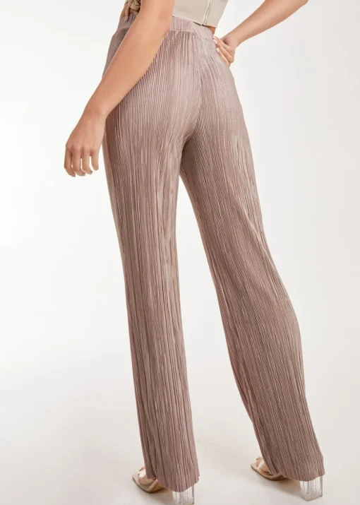 Pink Vanilla Brown Plisse Flared Trousers