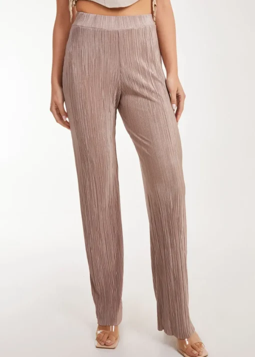 Pink Vanilla Brown Plisse Flared Trousers