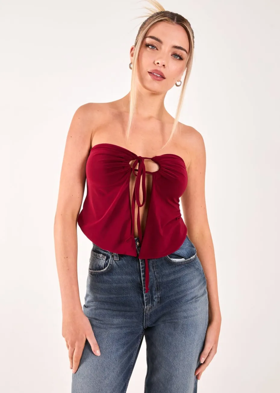 Pink Vanilla Burgundy Keyhole Butterfly Bandeau Top