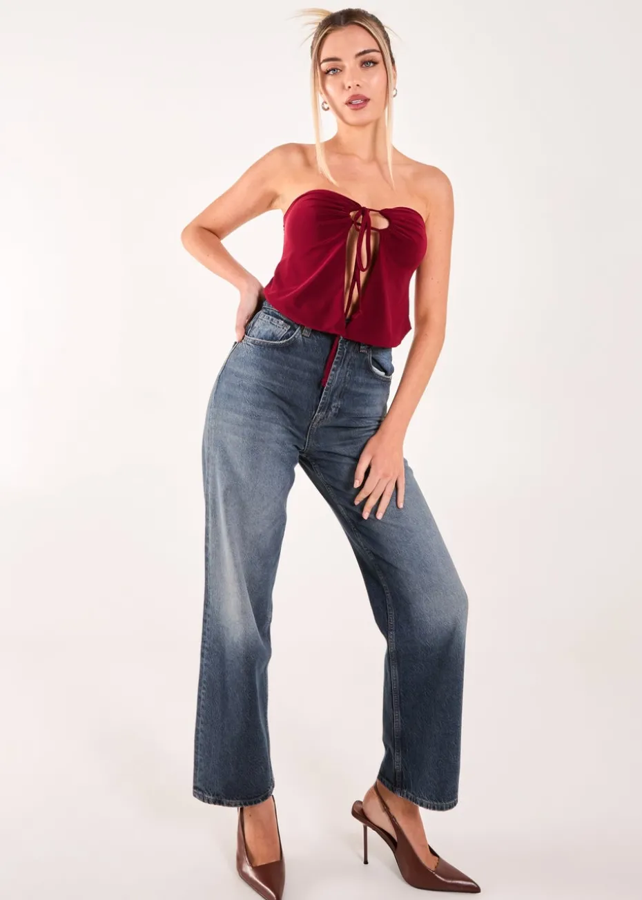 Pink Vanilla Burgundy Keyhole Butterfly Bandeau Top