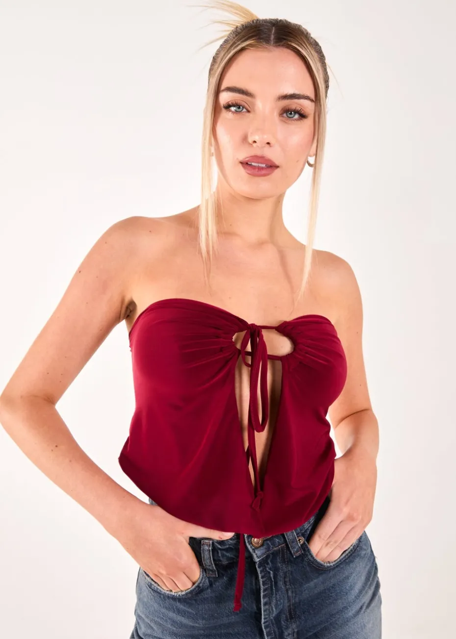 Pink Vanilla Burgundy Keyhole Butterfly Bandeau Top