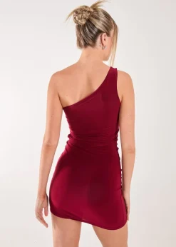 Pink Vanilla Burgundy One Shoulder Keyhole Mini Dress