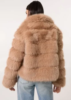 Pink Vanilla Camel Cropped Fur Pelted Jacket
