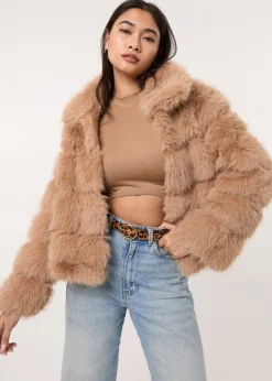 Pink Vanilla Camel Cropped Fur Pelted Jacket