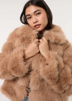 Pink Vanilla Camel Cropped Fur Pelted Jacket