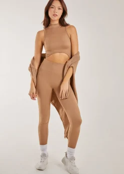 Pink Vanilla Camel Rib High Neck Sleeveless Crop Top