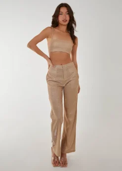 Pink Vanilla Champagne Metallic Straight Leg Trousers