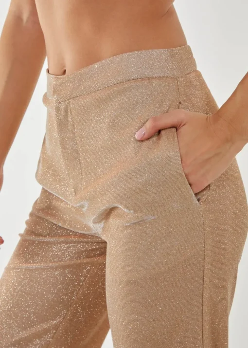 Pink Vanilla Champagne Metallic Straight Leg Trousers