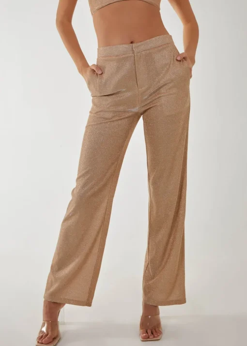 Pink Vanilla Champagne Metallic Straight Leg Trousers