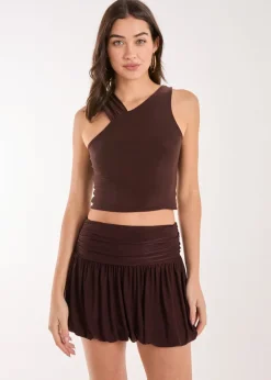 Pink Vanilla Chocolate Asymmetric Strap Crop Top