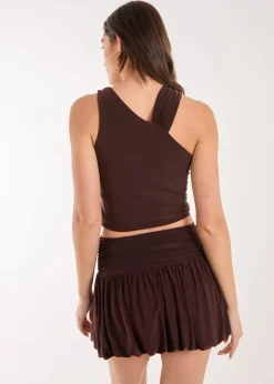 Pink Vanilla Chocolate Asymmetric Strap Crop Top