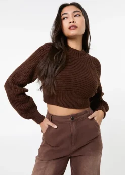Pink Vanilla Chocolate High Neck Knitted Crop Jumper