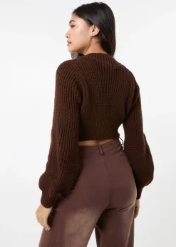 Pink Vanilla Chocolate High Neck Knitted Crop Jumper