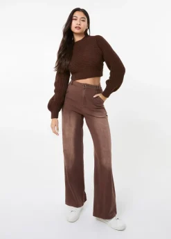 Pink Vanilla Chocolate High Neck Knitted Crop Jumper