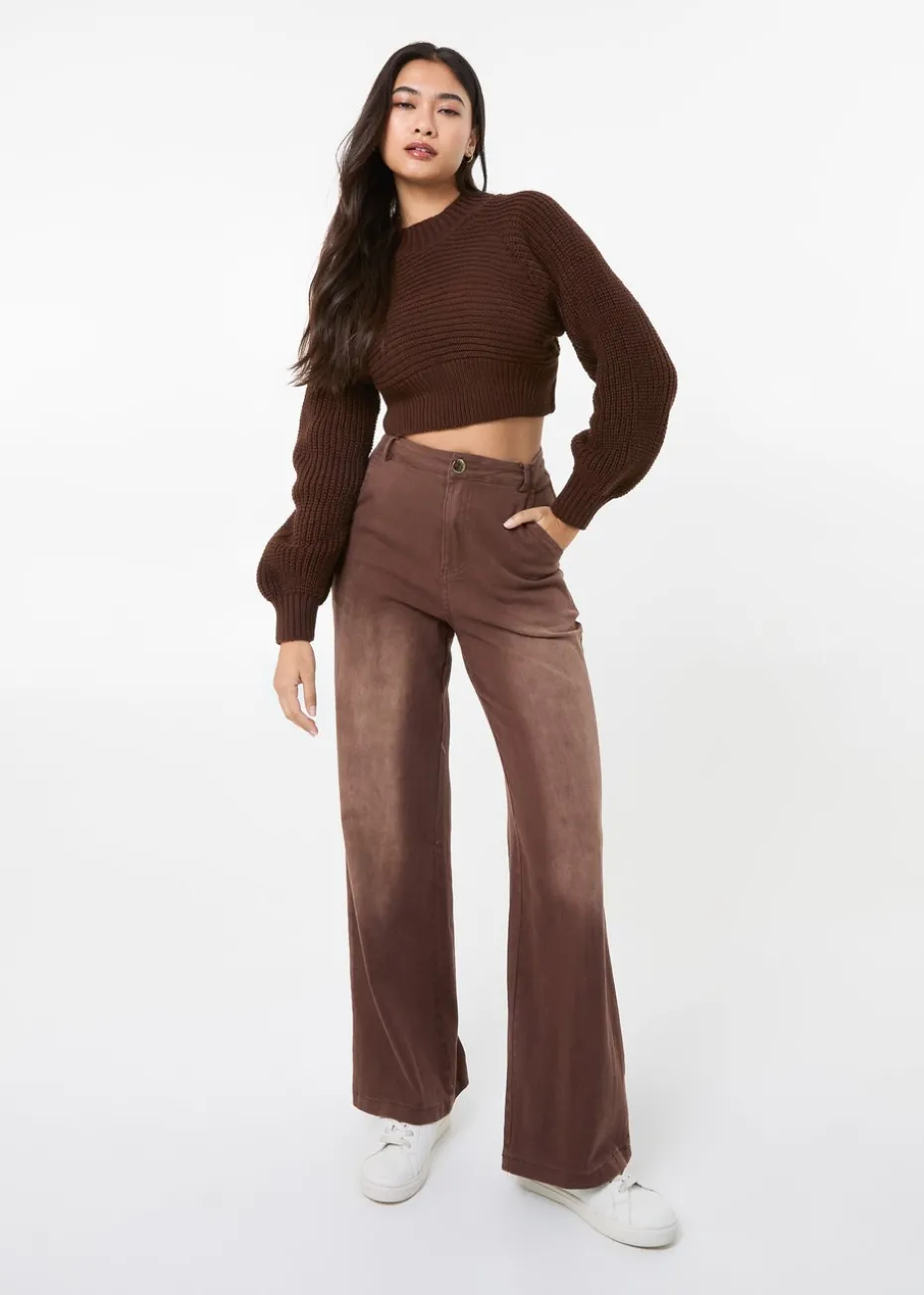 Pink Vanilla Chocolate High Neck Knitted Crop Jumper