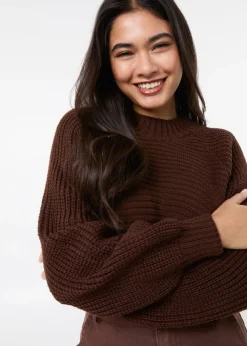 Pink Vanilla Chocolate High Neck Knitted Crop Jumper