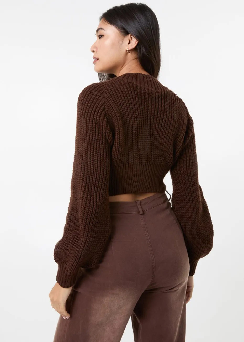 Pink Vanilla Chocolate High Neck Knitted Crop Jumper