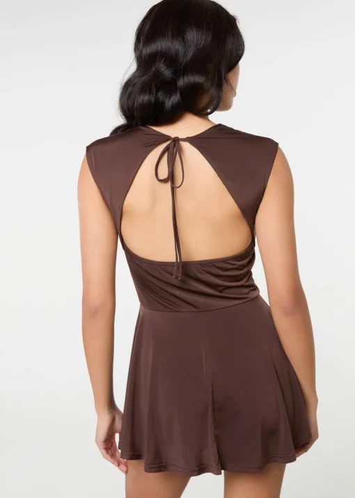Pink Vanilla Chocolate Slinky Open Back Mini Flippy Playsuit