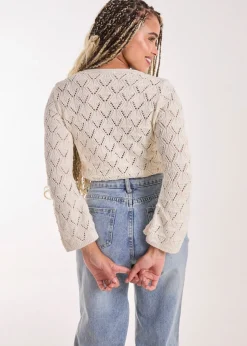 Pink Vanilla Cream Tie Front Crochet Top