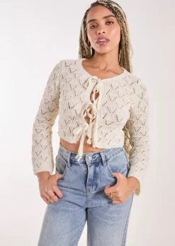 Pink Vanilla Cream Tie Front Crochet Top