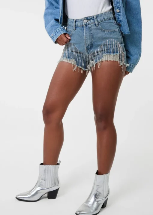 Pink Vanilla Denim Embellished Diamante Denim Shorts