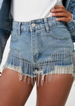 Pink Vanilla Denim Embellished Diamante Denim Shorts