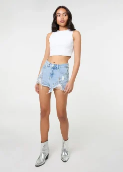 Pink Vanilla Denim Embellished Distressed Shorts