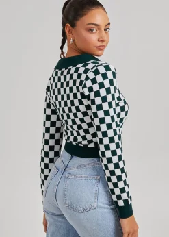 Pink Vanilla Green Notch Collar Checkered Top