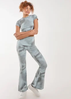Pink Vanilla Green Tie Dye Rib Fold Over Flares