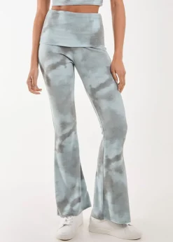 Pink Vanilla Green Tie Dye Rib Fold Over Flares