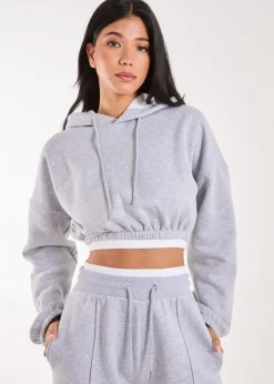 Pink Vanilla Grey Contrast Waistband Cropped Hoodie
