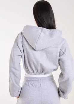 Pink Vanilla Grey Contrast Waistband Cropped Hoodie