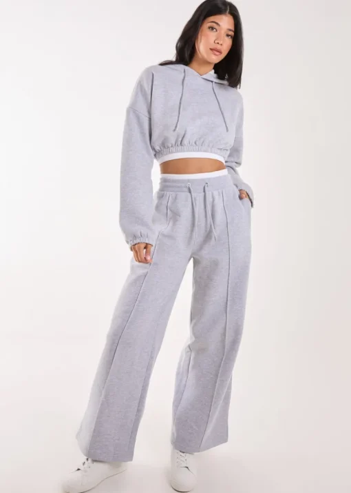 Pink Vanilla Grey Contrast Waistband Cropped Hoodie