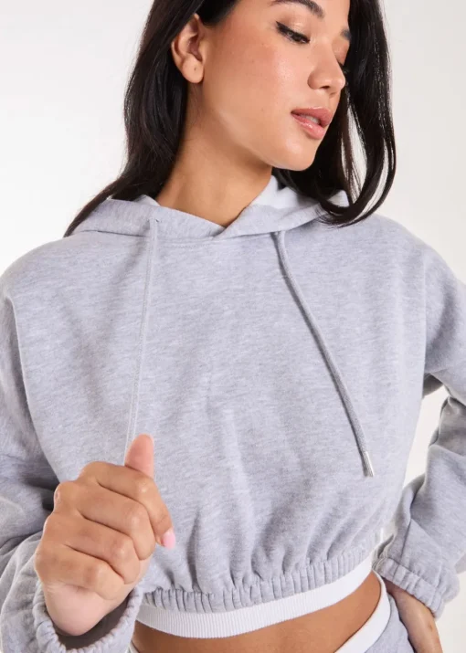Pink Vanilla Grey Contrast Waistband Cropped Hoodie