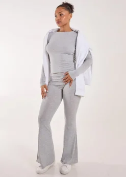 Pink Vanilla Grey Fold Over Waist Lounge Flares